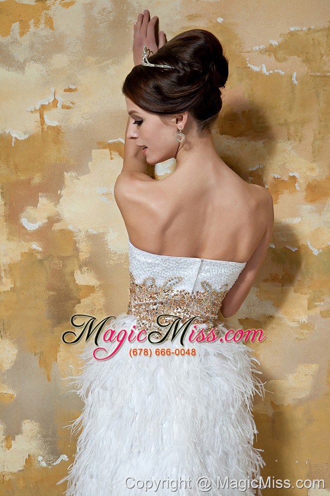 wholesale white column / sheath sweetheart knee-length satin and feather beading prom / evening dress