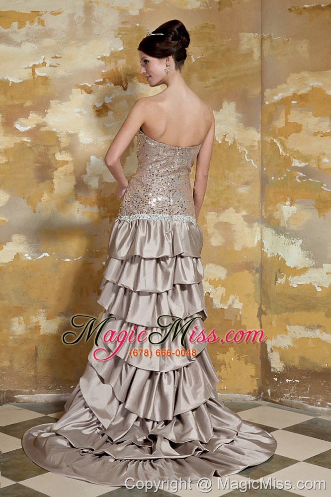 wholesale brown column sweetheart high-low taffeta and sequin beading pageant dress