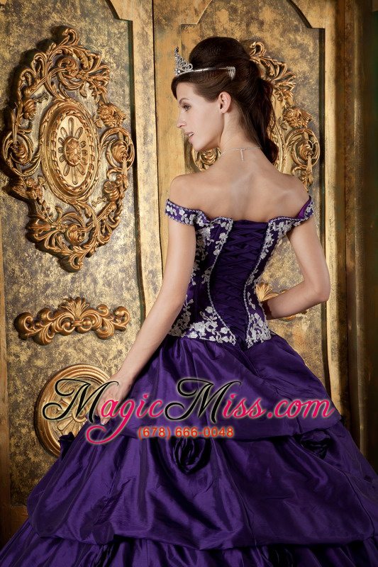 wholesale purple ball gown off the shoulder floor-length taffeta appliques quinceanera dress