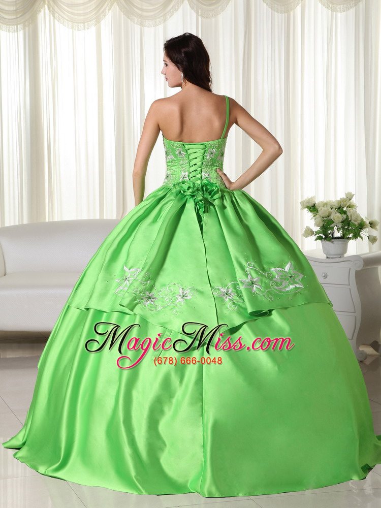wholesale spring green ball gown off the shoulder floor-length taffeta embroidery quinceanera dress