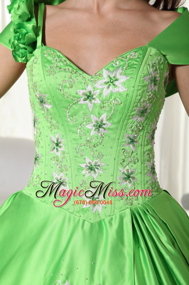 wholesale spring green ball gown off the shoulder floor-length taffeta embroidery quinceanera dress
