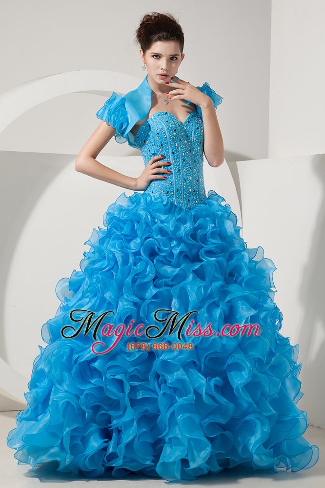wholesale baby blue a-line / princess sweetheart floor-length organza beading prom dress