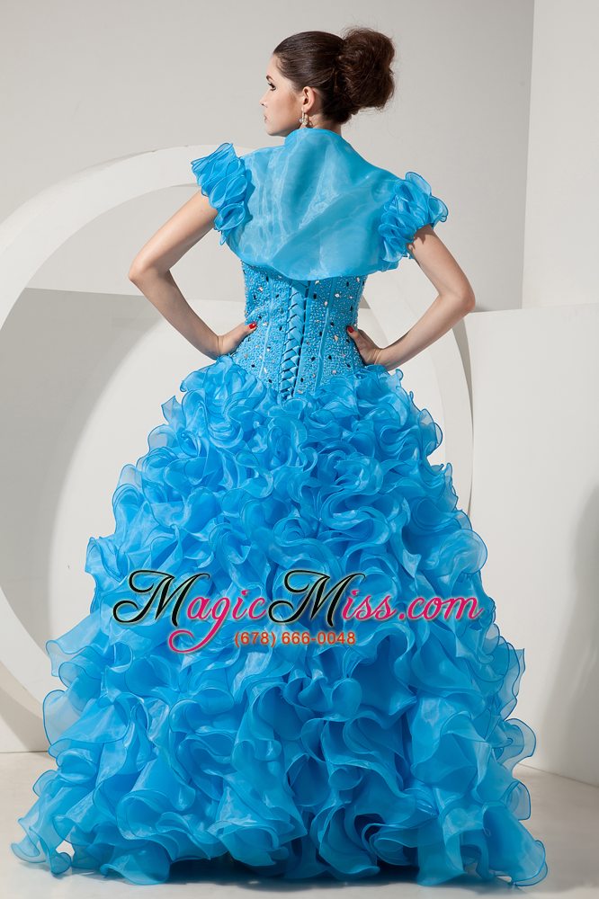 wholesale baby blue a-line / princess sweetheart floor-length organza beading prom dress