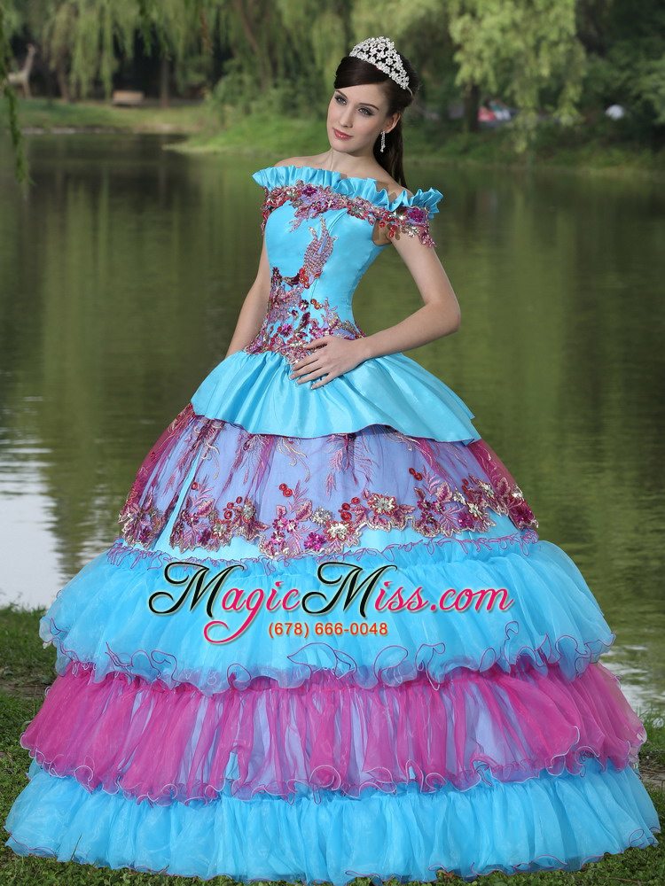 wholesale off the shoulder appliques ball gown quinceanera dress for 2013 floor-length tiered exclusive style