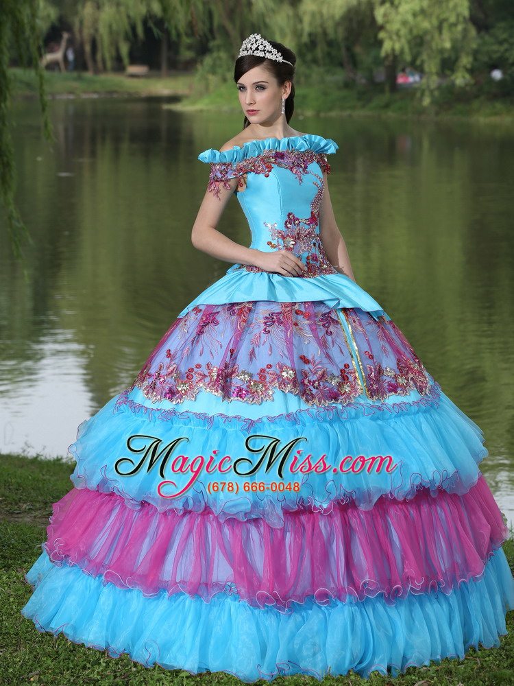 wholesale off the shoulder appliques ball gown quinceanera dress for 2013 floor-length tiered exclusive style