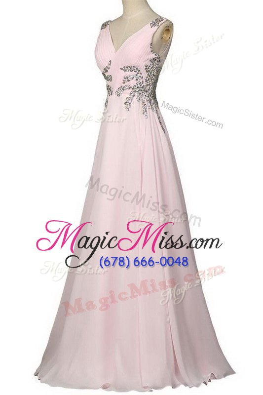 wholesale fabulous baby pink zipper prom evening gown beading sleeveless with brush train