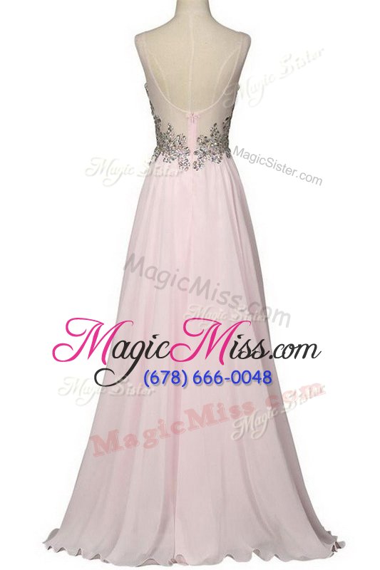 wholesale fabulous baby pink zipper prom evening gown beading sleeveless with brush train