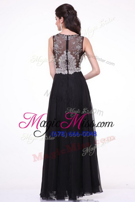 wholesale elegant chiffon scoop sleeveless zipper beading and appliques and ruching homecoming dress online in black