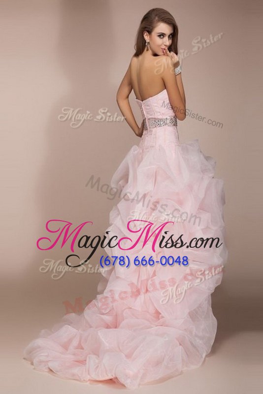 wholesale adorable floor length ball gowns sleeveless baby pink prom gown brush train zipper