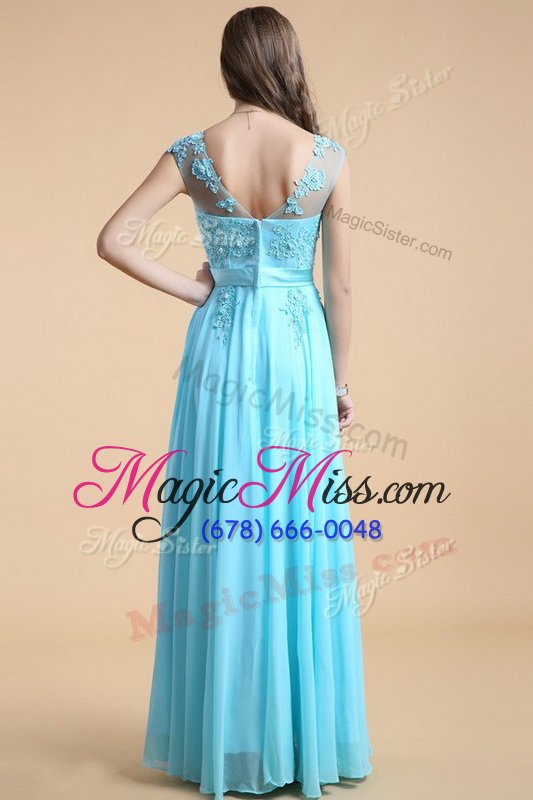 wholesale dramatic scoop aqua blue sleeveless chiffon zipper prom party dress for prom and party
