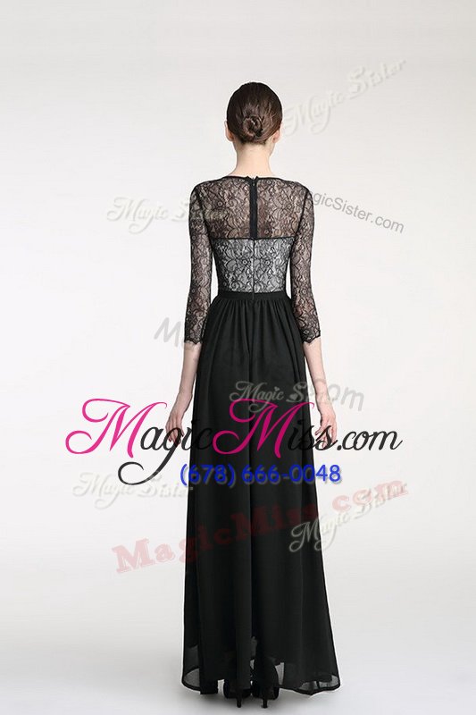 wholesale super scoop black column/sheath lace prom dresses zipper chiffon 3|4 length sleeve ankle length