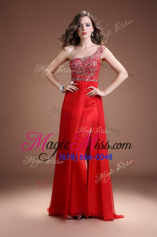wholesale flirting red one shoulder side zipper beading homecoming dress sleeveless
