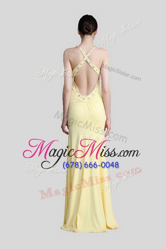 wholesale floor length light yellow homecoming dress scoop sleeveless criss cross