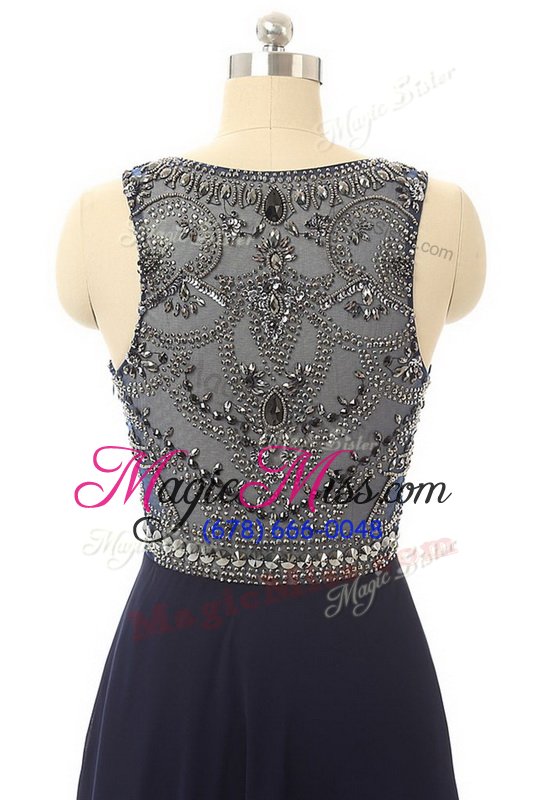 wholesale admirable floor length navy blue dress for prom chiffon sleeveless beading