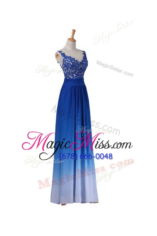 wholesale fabulous blue v-neck neckline lace prom evening gown sleeveless backless