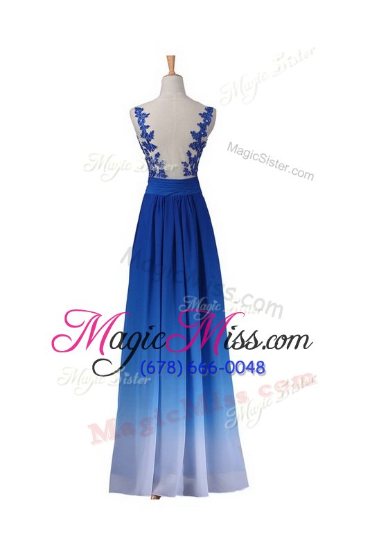 wholesale fabulous blue v-neck neckline lace prom evening gown sleeveless backless