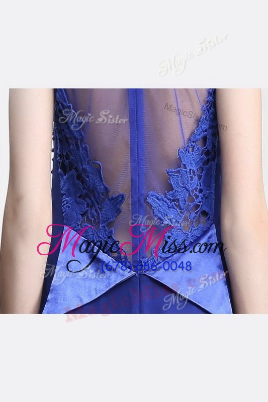 wholesale gorgeous high-neck sleeveless sweep train zipper going out dresses royal blue satin