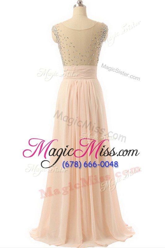 wholesale best scoop sleeveless sweep train beading and sequins and belt side zipper prom dress
