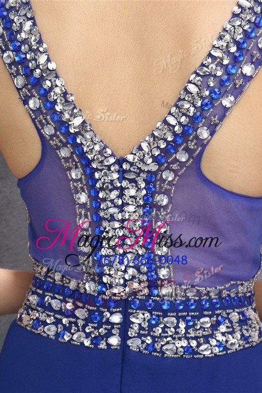 wholesale best selling floor length blue v-neck sleeveless zipper