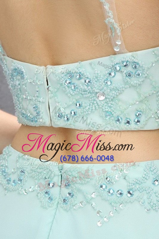 wholesale exquisite halter top sleeveless sweep train zipper prom dress baby blue tulle