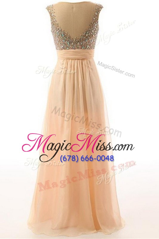 wholesale chic orange empire scoop sleeveless organza floor length backless beading and belt evening outfits