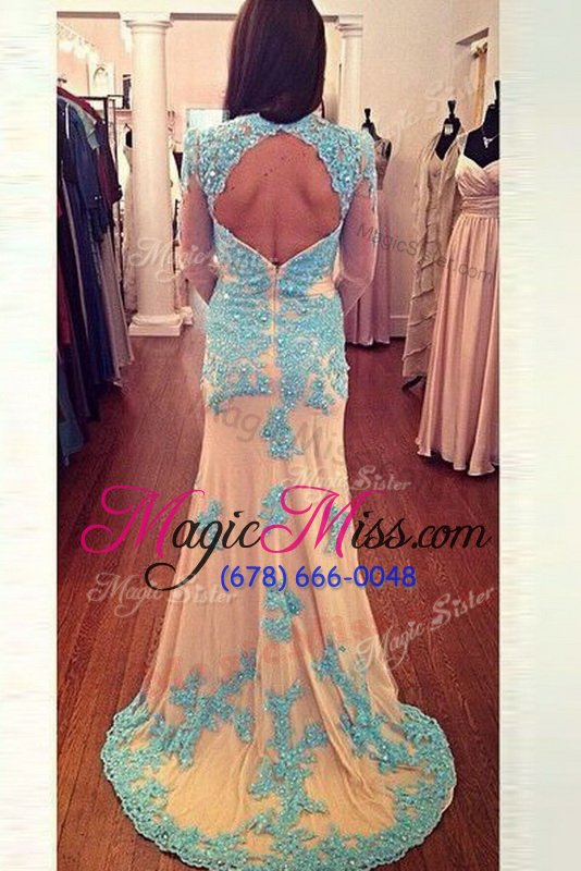 wholesale modest with train zipper mother of the bride dress white and blue and in for prom and party with beading brush train