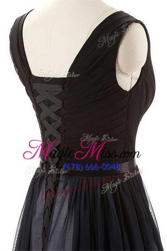 wholesale new arrival white and black v-neck neckline belt prom homecoming dress sleeveless lace up