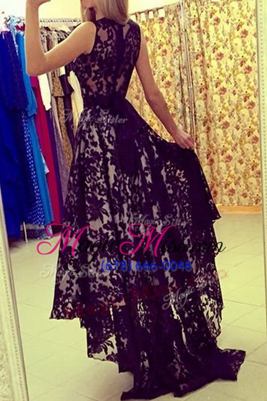 wholesale fancy scoop chiffon sleeveless with train formal evening gowns brush train and lace