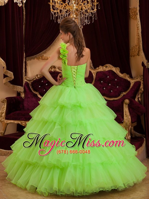 wholesale lemon green a-line / princess one shoulder floor-length ruffles quinceanera dress