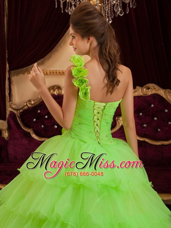 wholesale lemon green a-line / princess one shoulder floor-length ruffles quinceanera dress