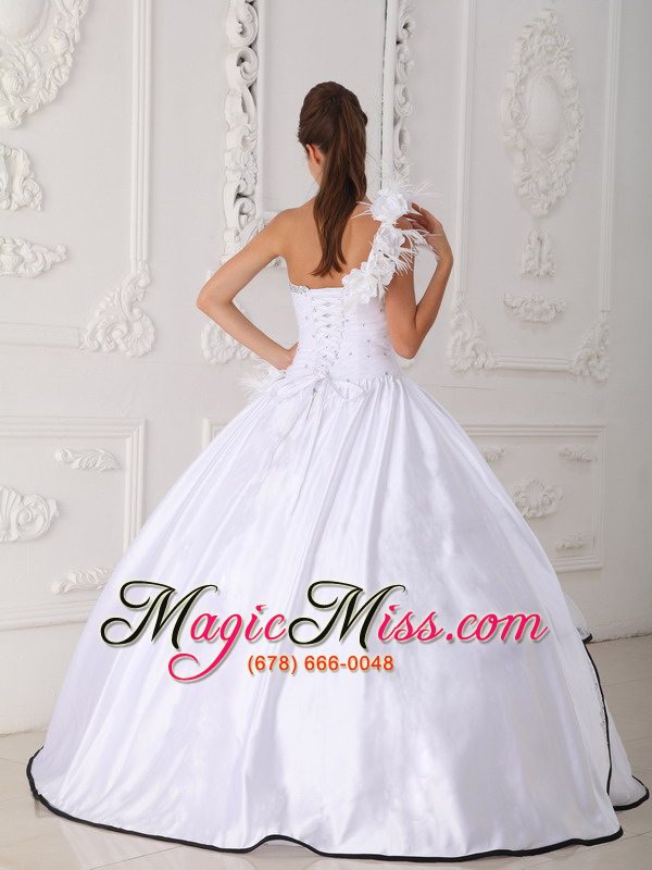 wholesale white ball gown one shoulder neck floor-length taffeta and organza beading quinceanera dress