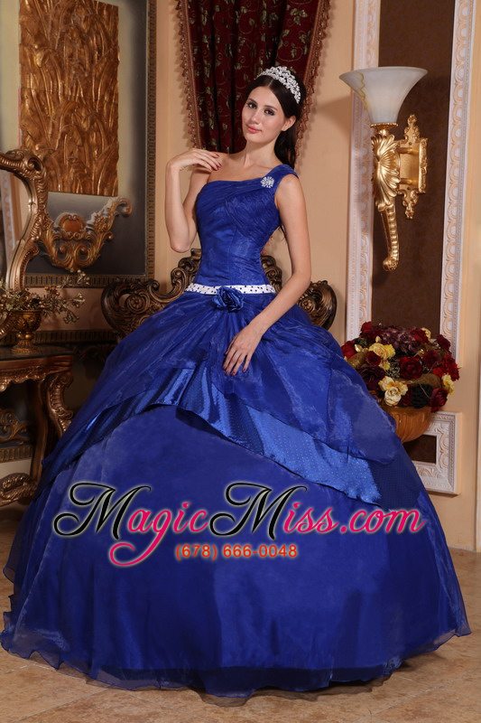wholesale royal blue ball gown one shoulder floor-length organza beading quinceanera dress