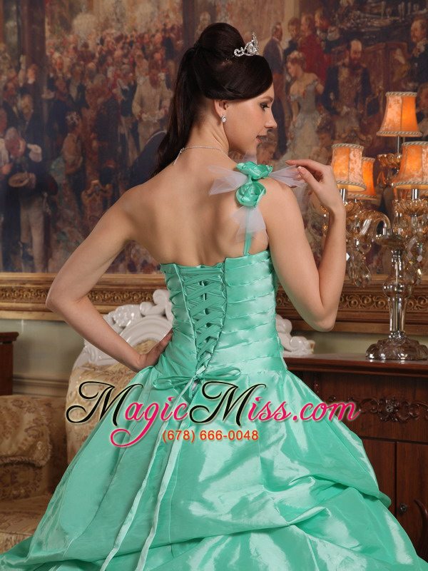 wholesale apple green ball gown one shoulder floor-length hand flowers taffeta quinceanera dress