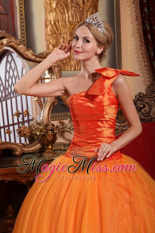 wholesale orange ball gown one shoulder floor-length tulle beading quinceanera dress