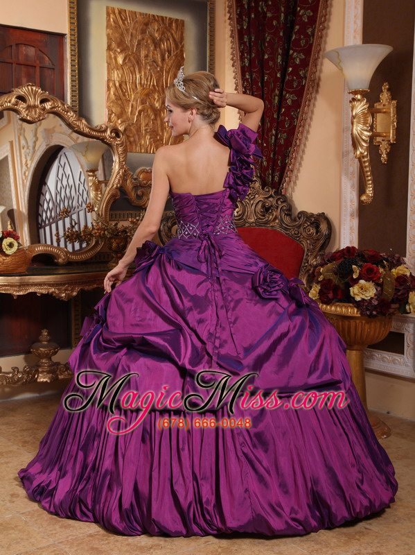wholesale purple ball gown one shoulder floor-length taffeta beading quinceanera dress