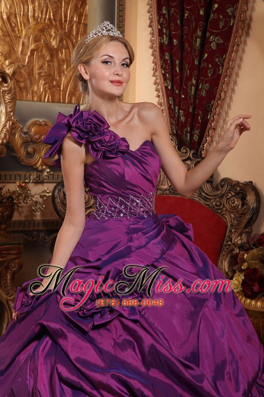 wholesale purple ball gown one shoulder floor-length taffeta beading quinceanera dress