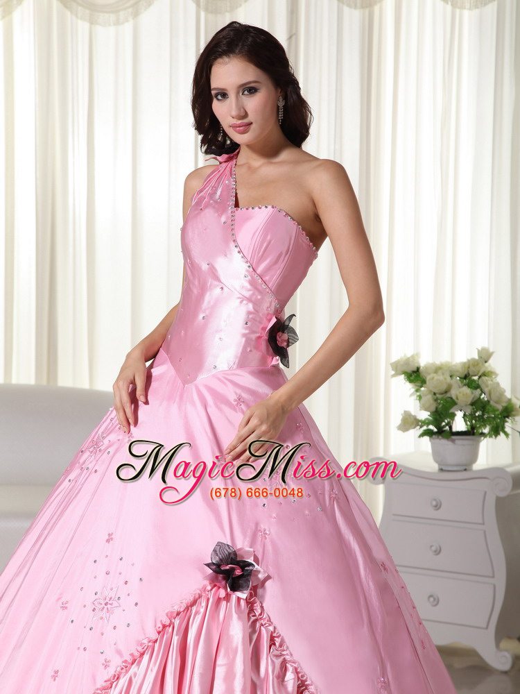 wholesale baby pink ball gown one shoulder floor-length taffeta beading quinceanera dress