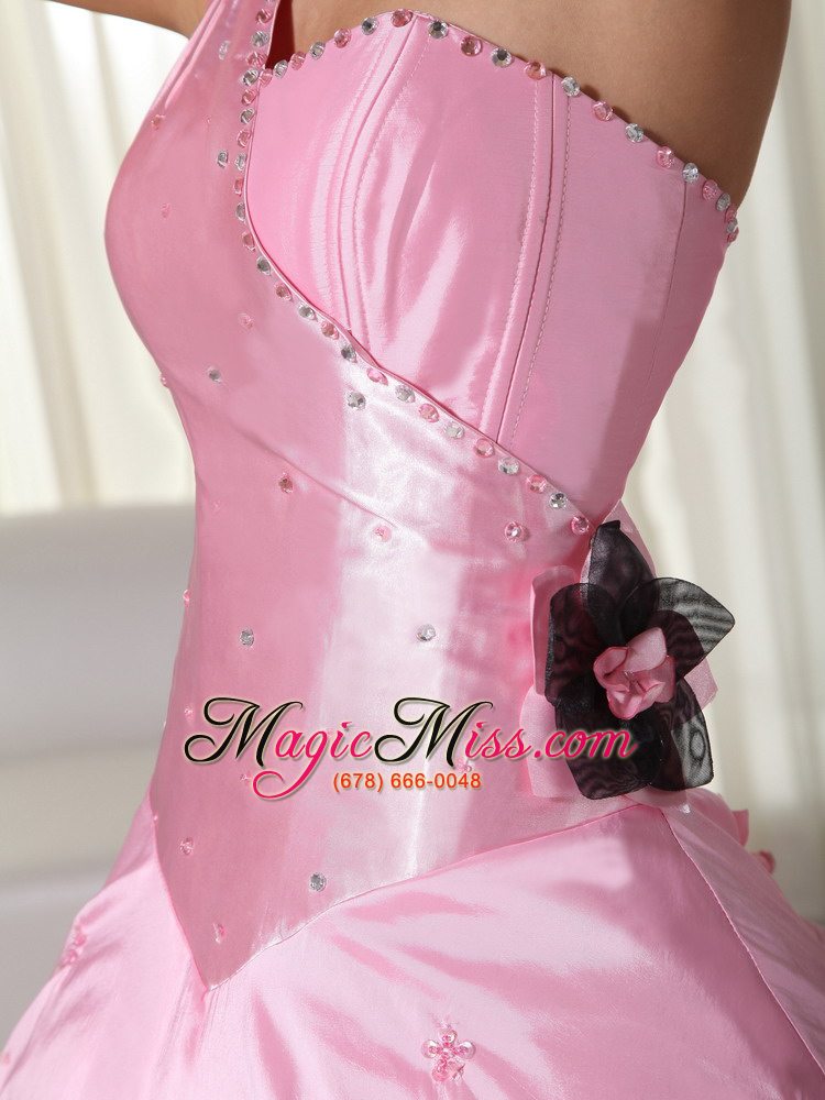 wholesale baby pink ball gown one shoulder floor-length taffeta beading quinceanera dress