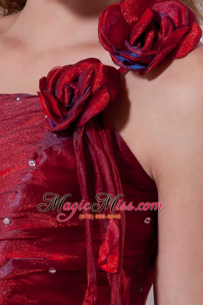 wholesale wine red a-line beading one shoulder taffeta and organza floor-length quinceanera dresses