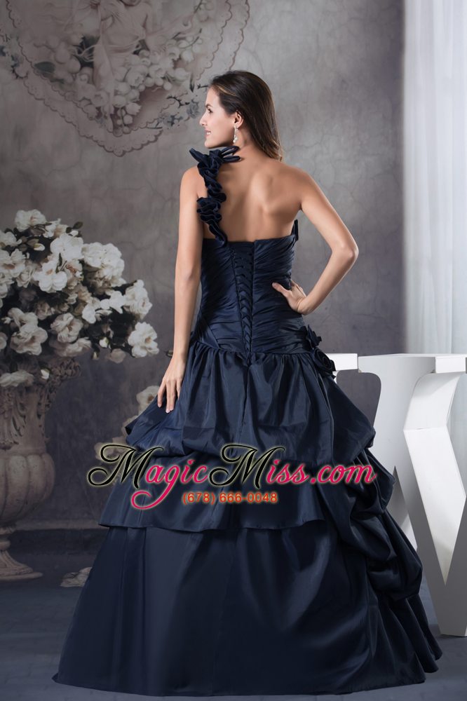 wholesale navy blue one shoulder hand made flowers quinceanera dress