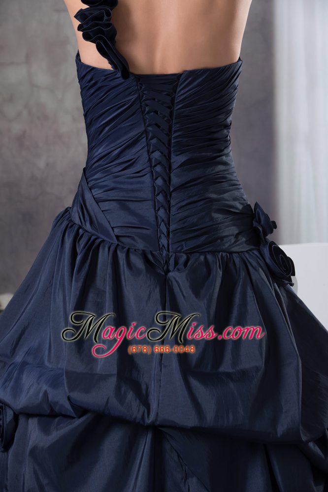 wholesale navy blue one shoulder hand made flowers quinceanera dress
