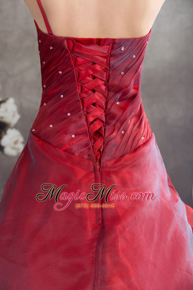 wholesale red one shoulder hand made flowers a-line prom dress