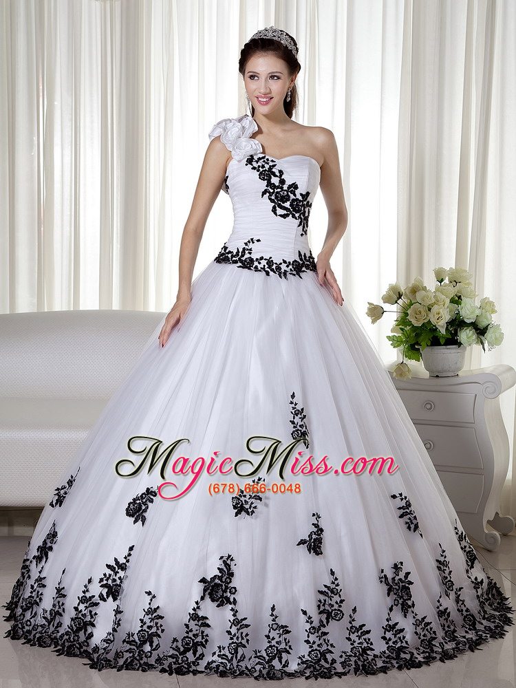 wholesale white ball gown one shoulder floor-length taffeta and organza embroidery quinceanera dress