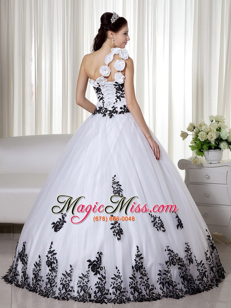 wholesale white ball gown one shoulder floor-length taffeta and organza embroidery quinceanera dress
