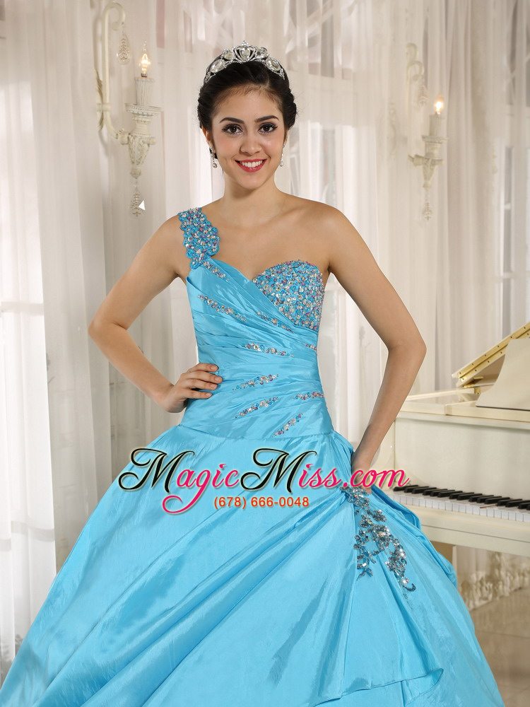 wholesale baby blue san miguel de tucum??n quinceanera dress one shoulder with appliques and beading 2013