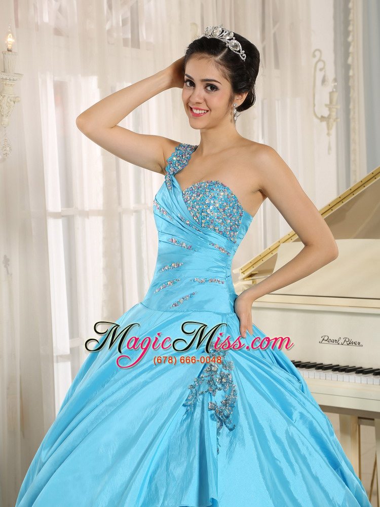 wholesale baby blue san miguel de tucum??n quinceanera dress one shoulder with appliques and beading 2013