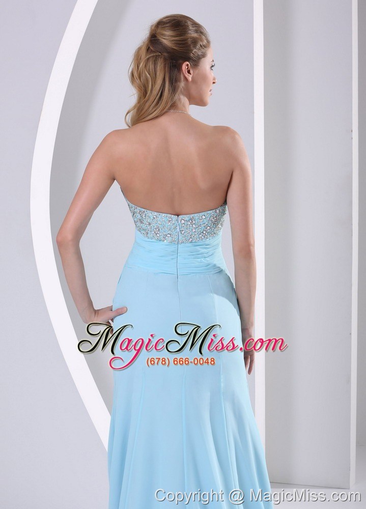 wholesale wholesale aque blue high slit beading and ruch 2013 prom dress party style