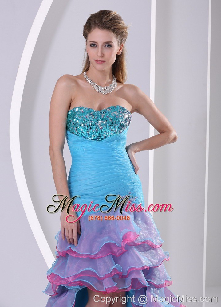 wholesale multi-color high-low mermaid beading and ruch organza prom dress in summer