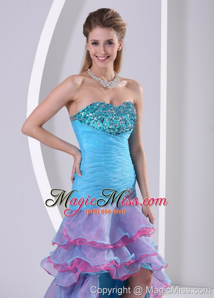wholesale multi-color high-low mermaid beading and ruch organza prom dress in summer