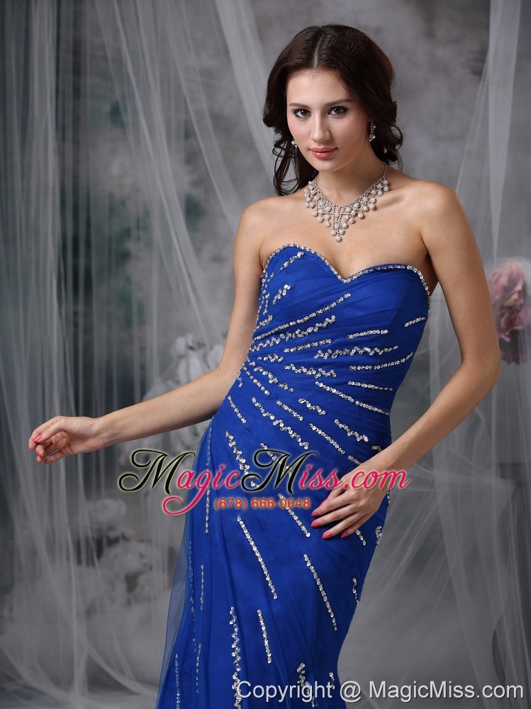 wholesale royal blue mermaid sweetheart floor-length tulle beading prom dress